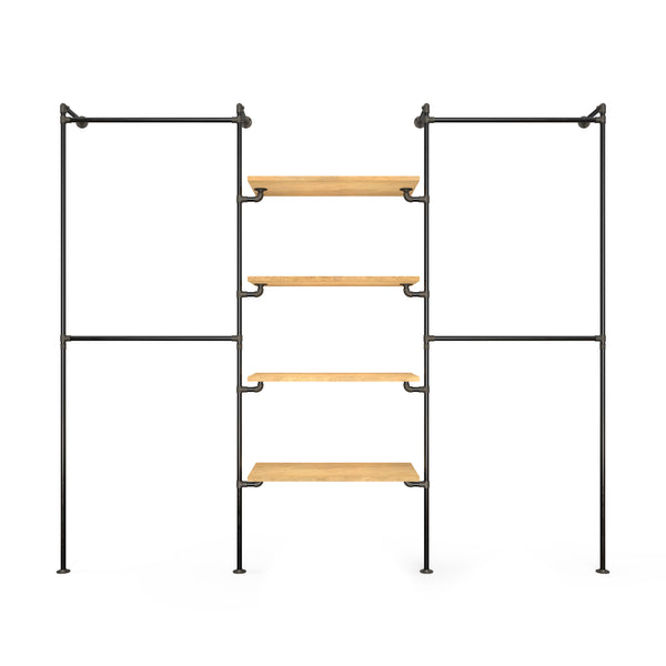 Original Walk-In 3 Reihen Kleiderstangensystem - (2 Stangen / 4 Regale / 2 Stangen)