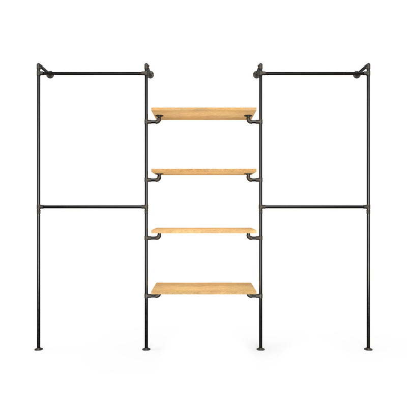 Original Walk-In 3 Reihen Kleiderstangensystem - (2 Stangen / 4 Regale / 2 Stangen)
