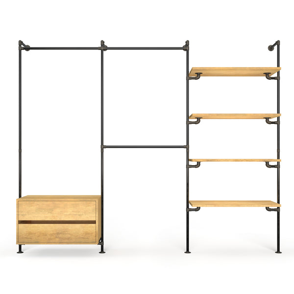 Original Walk-In 3 Reihen mit Kommode - (1 Stange + 1 Kommode / 2 Stangen /  4 Regale)