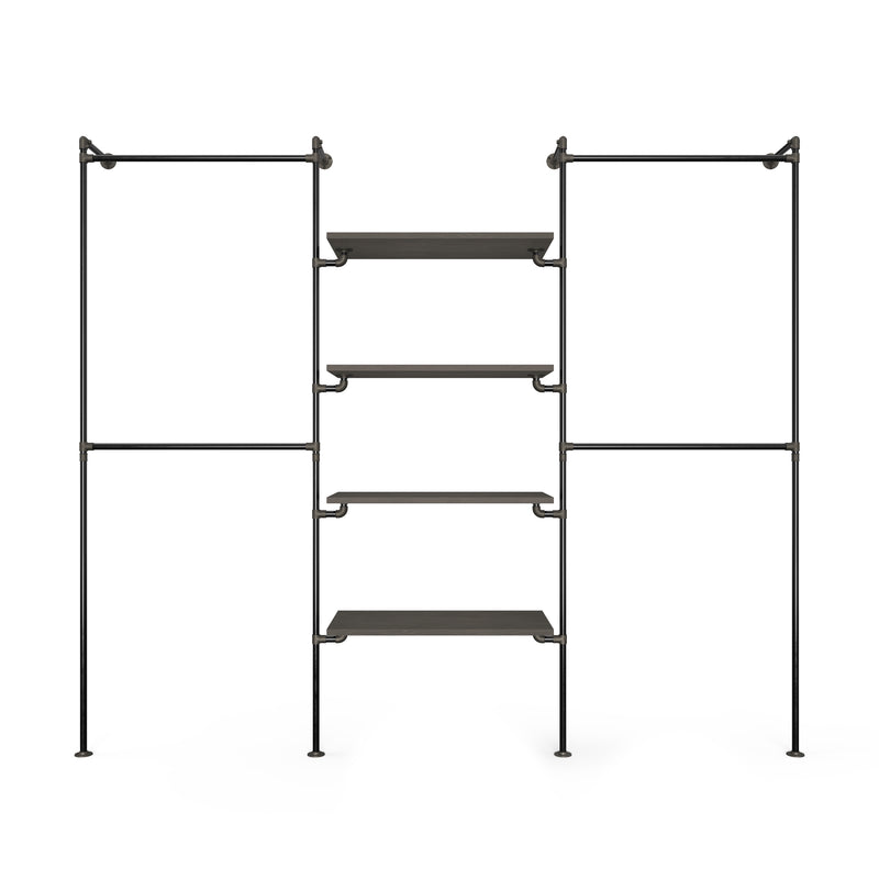 Original Walk-In 3 Reihen Kleiderstangensystem - (2 Stangen / 4 Regale / 2 Stangen)