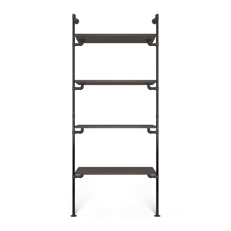 Original Walk-In 1 Reihe Kleiderstangensystem - (4 Regale) mit schwarzem Metallrahmen und Holzregalen für Ordnung im Raum