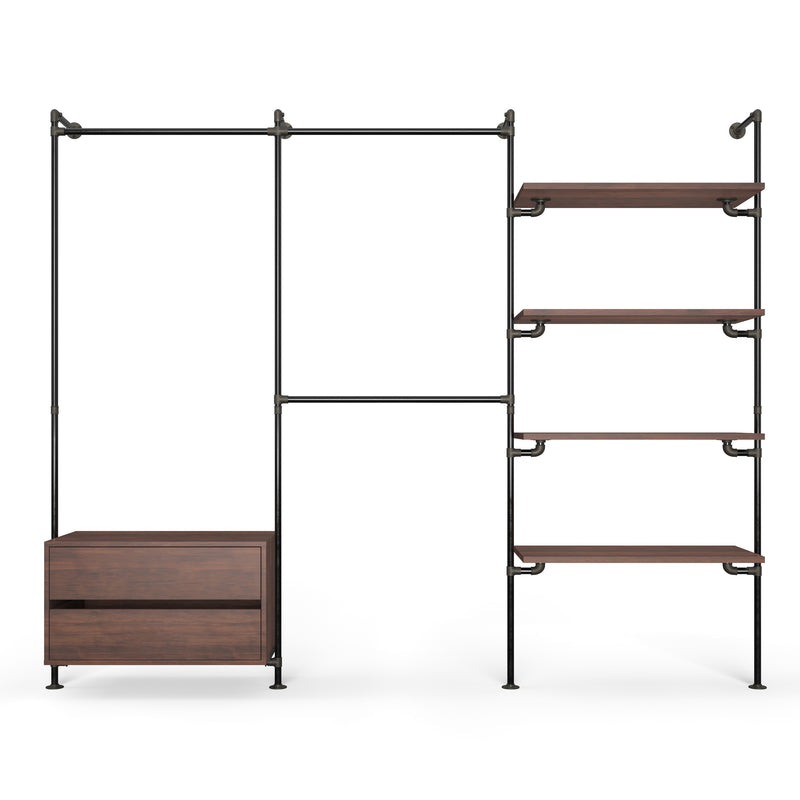 Original Walk-In 3 Reihen mit Kommode - (1 Stange + 1 Kommode / 2 Stangen /  4 Regale)