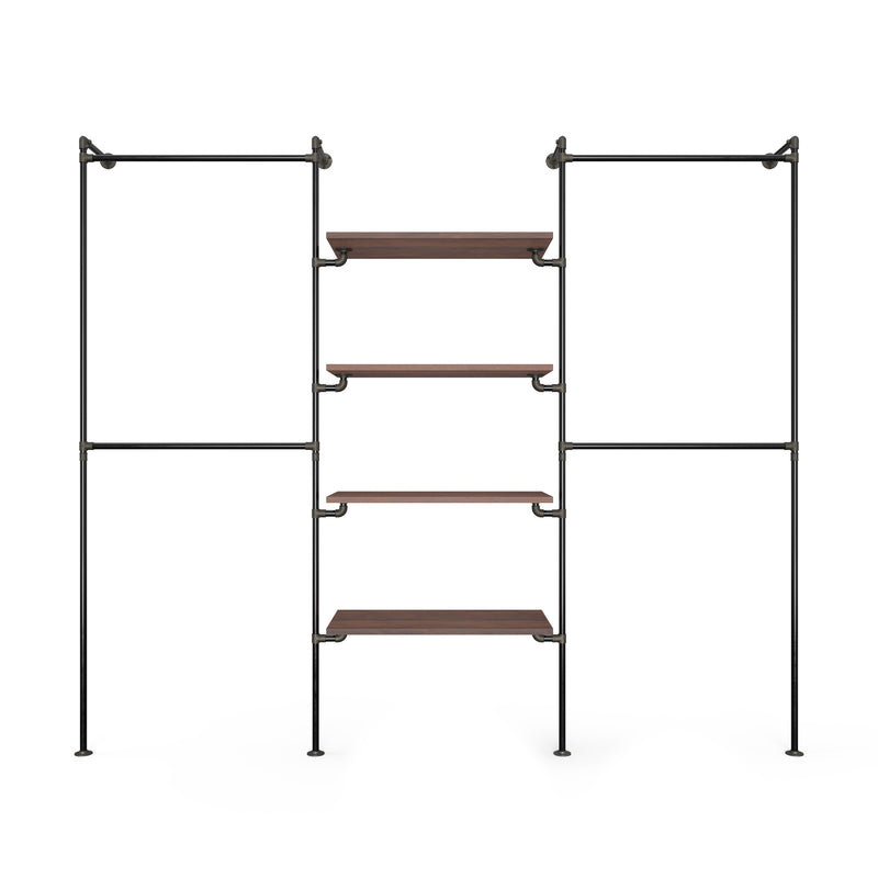 Original Walk-In 3 Reihen Kleiderstangensystem - (2 Stangen / 4 Regale / 2 Stangen)