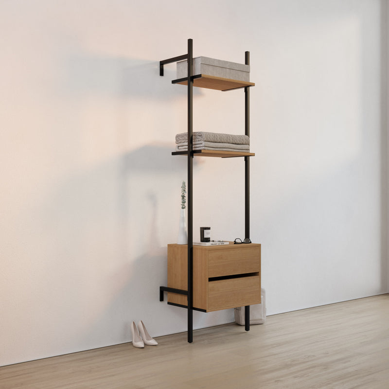 Frame Walk-In 1 Reihe Kleiderstangensystem - (2 Regale + 1 Kommode)