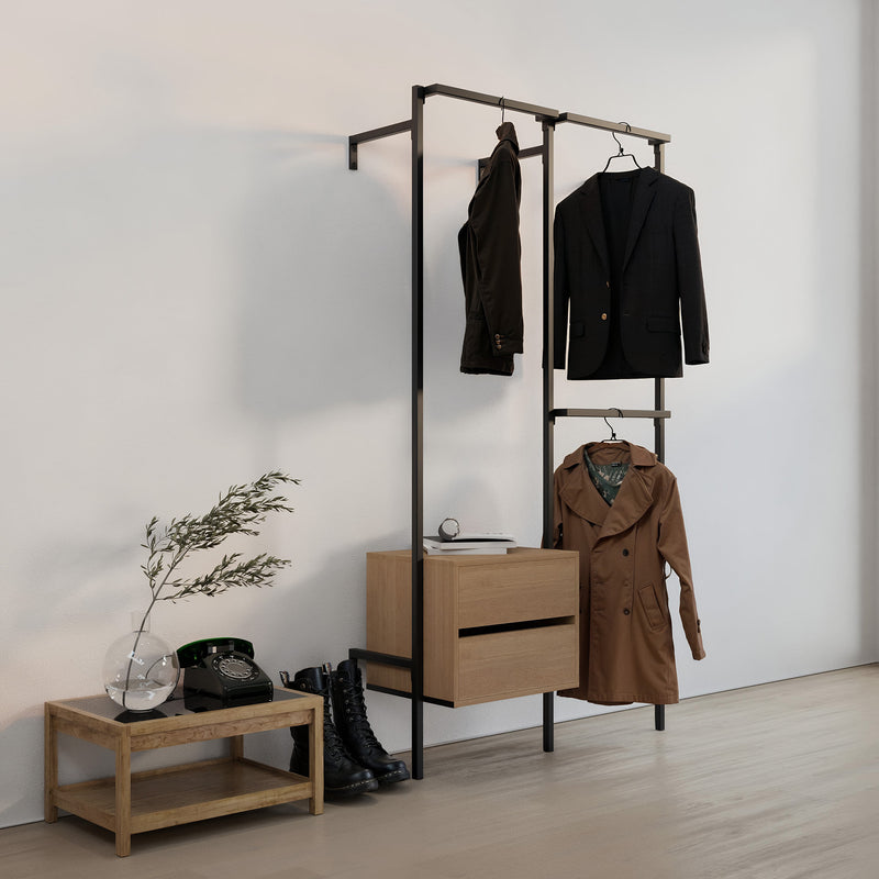 Frame Walk-In 2 Reihen Kleiderstangensystem - (1 Kleiderstange + 1 Kommode / 2 Kleiderstangen)