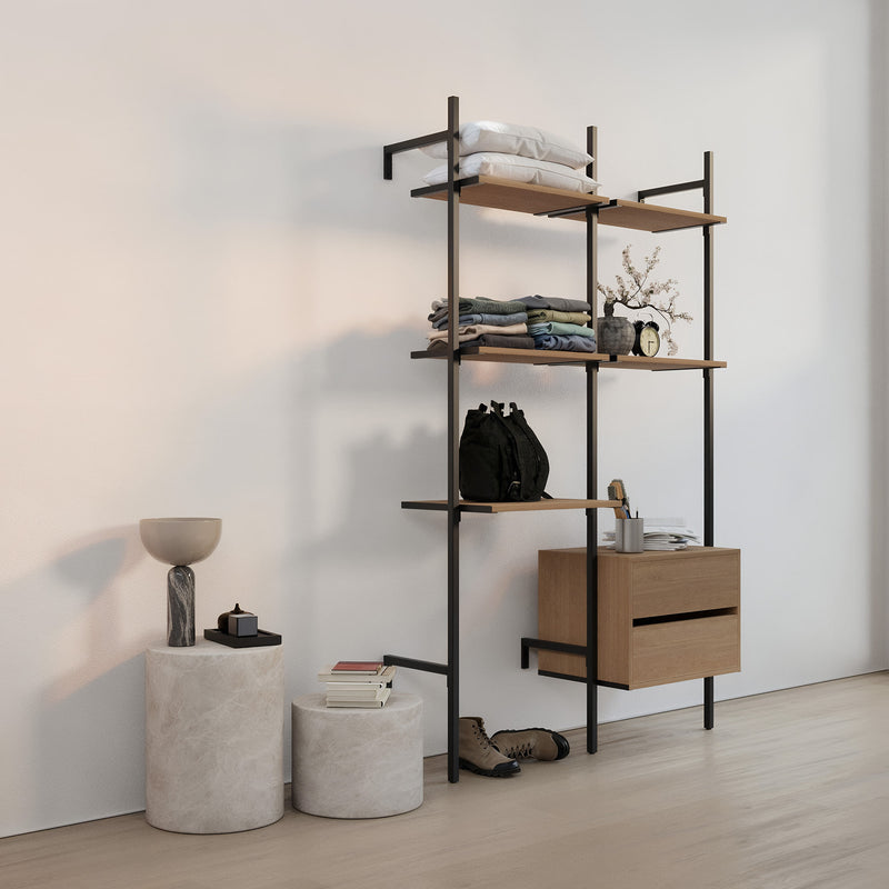 Frame Walk-In 2 Reihen Kleiderstangensystem - (2 Regale + 1 Tisch / 2 Regale + 1 Kommode)