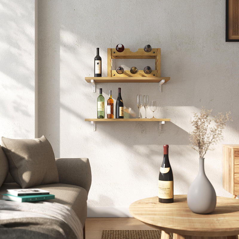 Dekorationsregale im Wohnzimmer aus weißen Halterungen und Eichenregalen zur Wandmontage minimalistisch