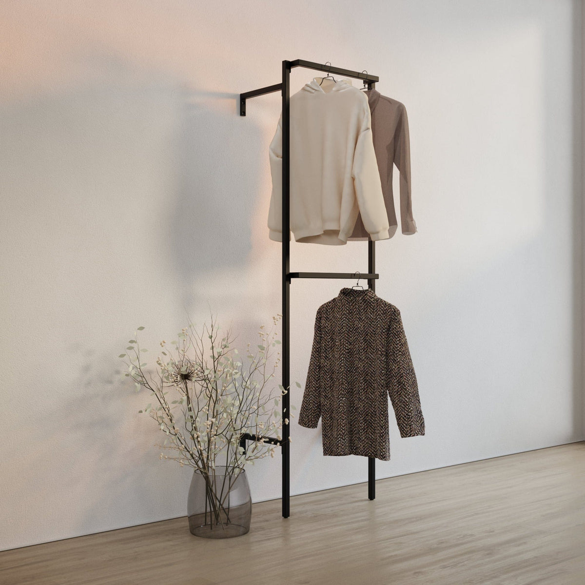 FURVOKIA Decken-Kleiderständer Aus Metall – Höhenverstellbar Mit Ketten, 2 Stück, Schwarz, 80 Cm Länge