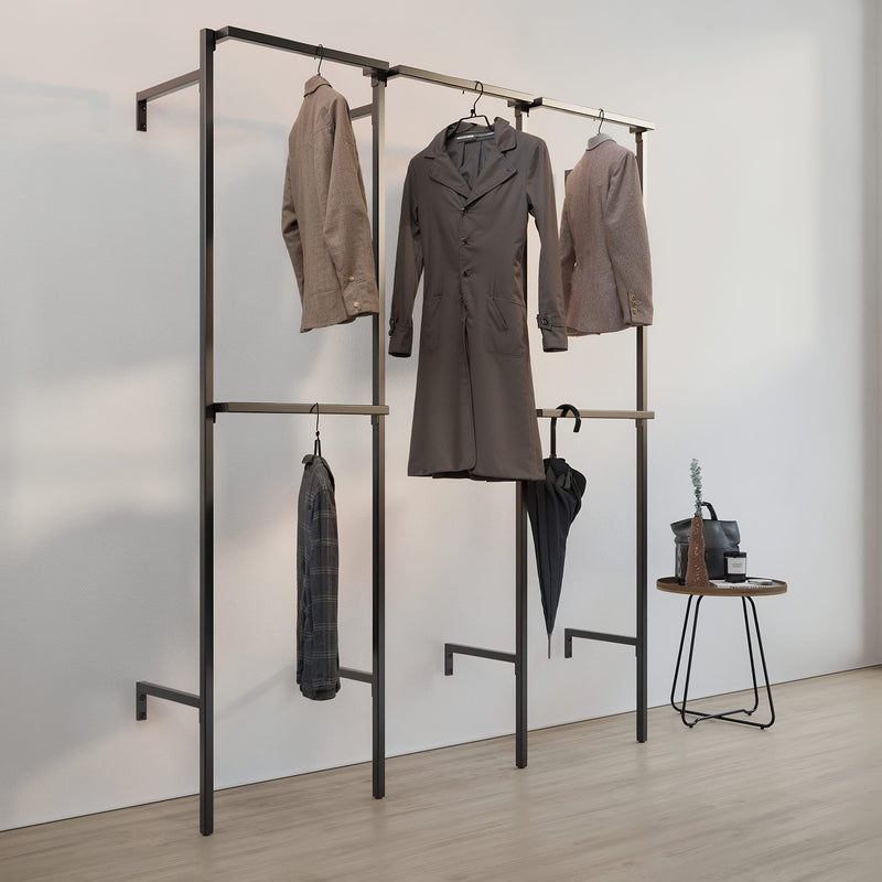 Frame Walk-In 3 Reihen Kleiderstangensystem - (2 Kleiderstangen / 1 Kleiderstange / 2 Kleiderstangen)