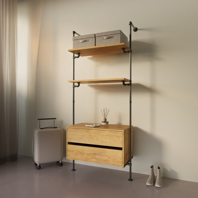 Original Walk-In 1 Reihe mit Kommode - (2 Regale + 1 Kommode)