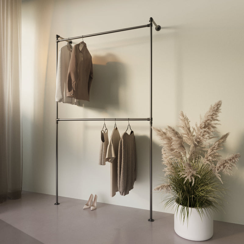 Original Walk-in 1 Reihe Kleiderständer mit doppelter Kleiderstange - (1 Stange / 2 Stangen)