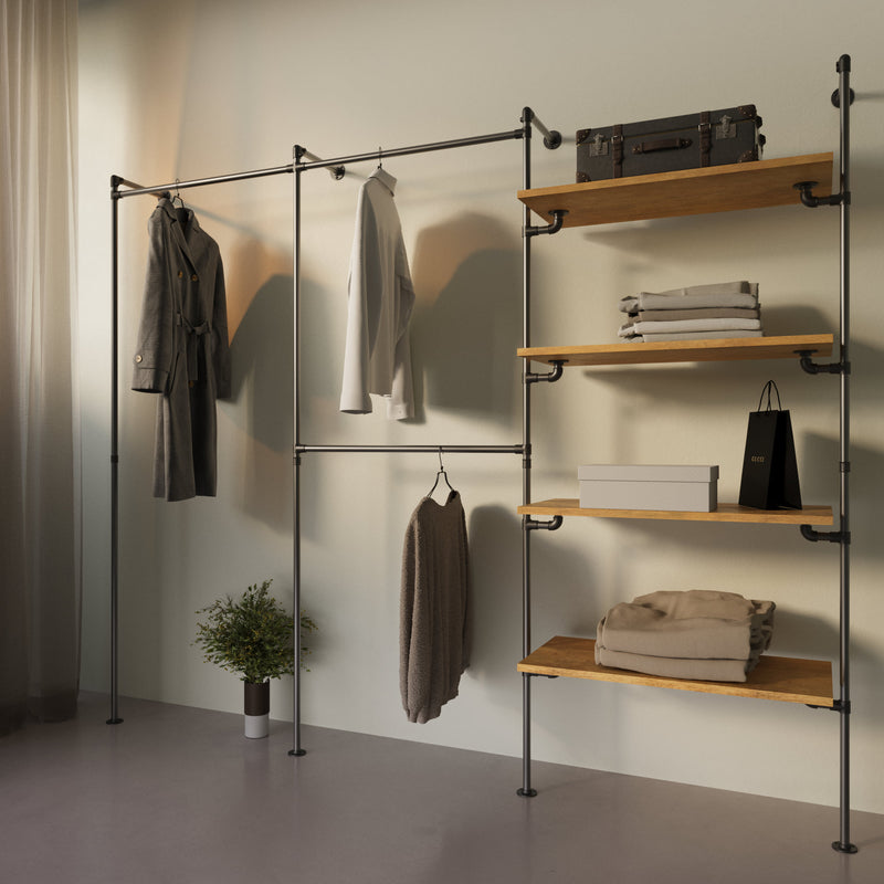 Original Walk-In 3 Reihen Kleiderstangensystem - (1 Stange / 2 Stangen / 4 Regale )