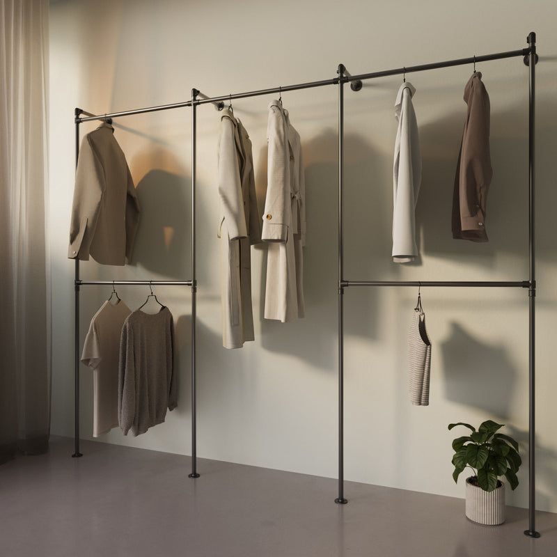 Original Walk-In 3 Reihen Kleiderstangensystem - (2 Stangen / 1 Stange /  2 Stangen)