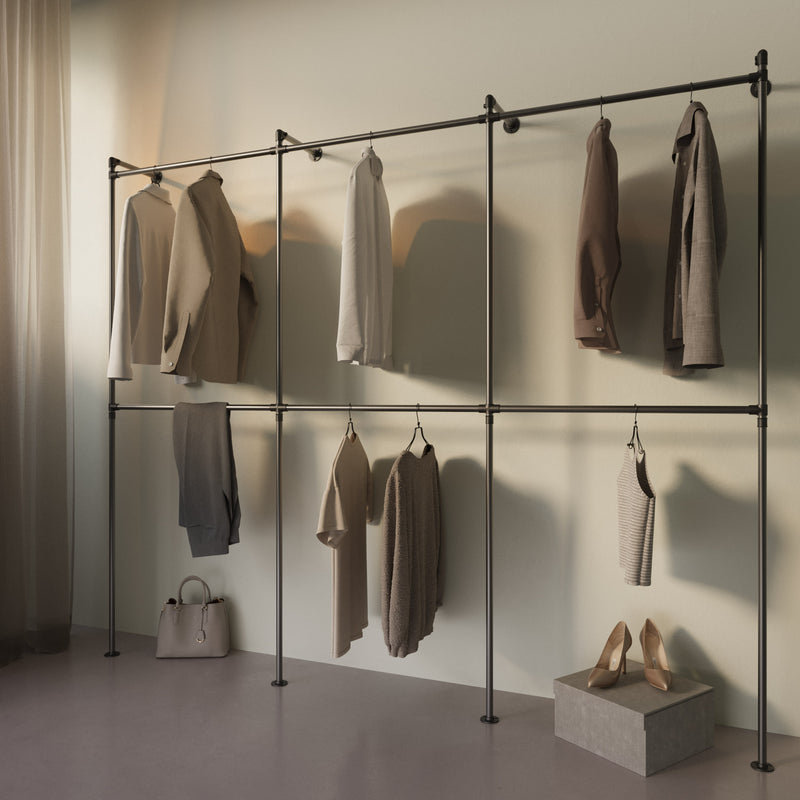 Original Walk-In 3 Reihen Kleiderstangensystem - (2 Stangen / 2 Stangen / 2 Stangen)