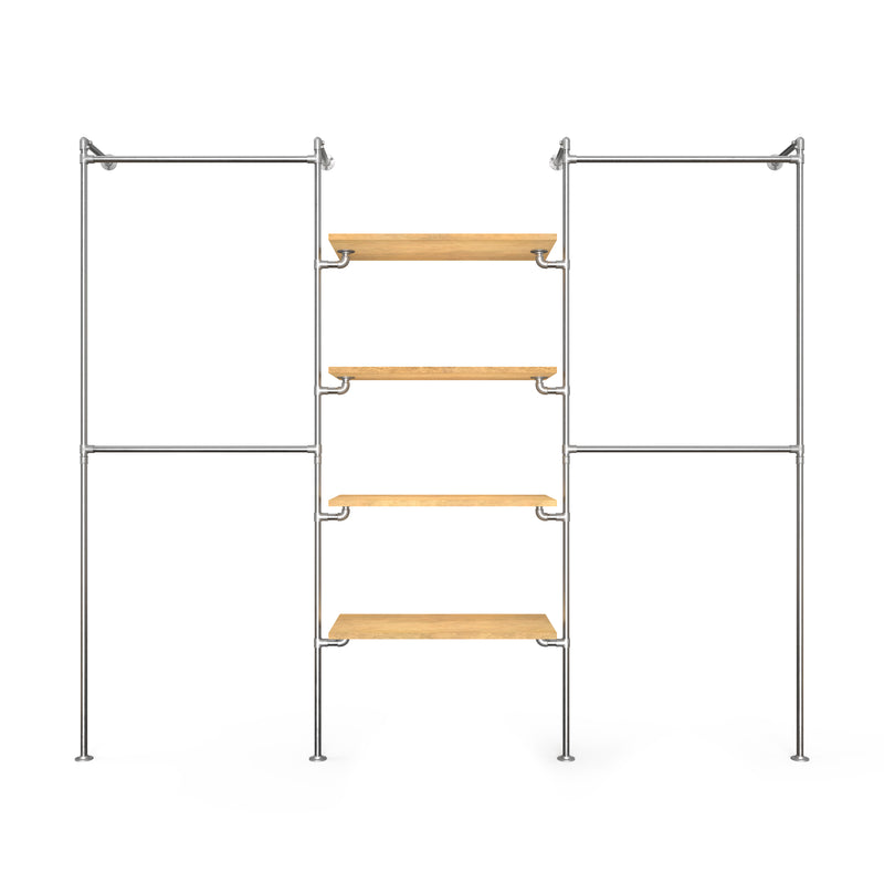 Original Walk-In 3 Reihen Kleiderstangensystem - (2 Stangen / 4 Regale / 2 Stangen)