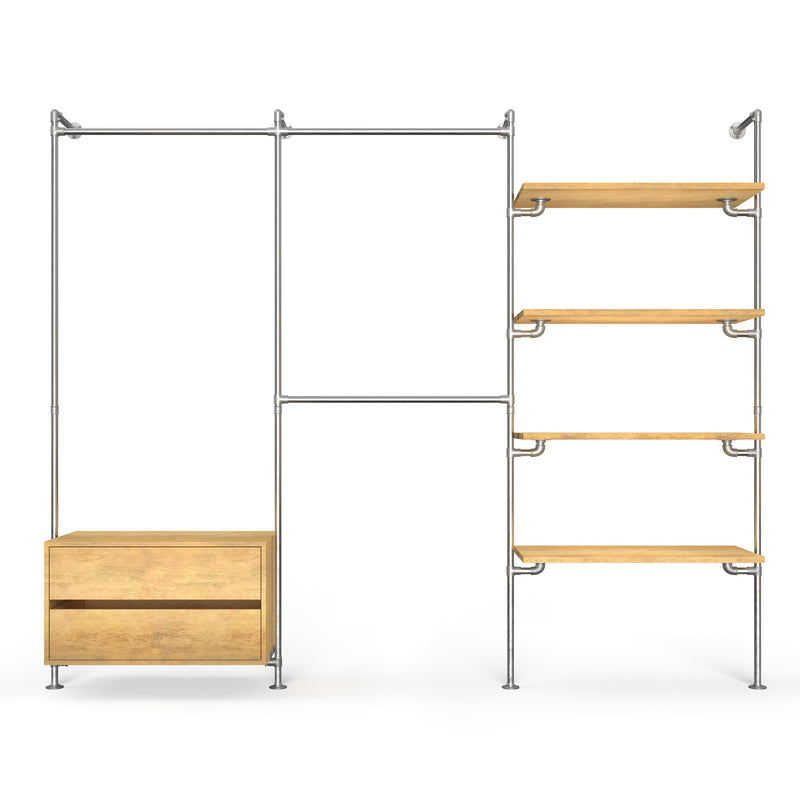 Original Walk-In 3 Reihen mit Kommode - (1 Stange + 1 Kommode / 2 Stangen /  4 Regale)
