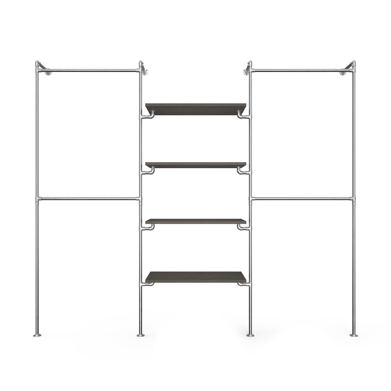 Original Walk-In 3 Reihen Kleiderstangensystem - (2 Stangen / 4 Regale / 2 Stangen)