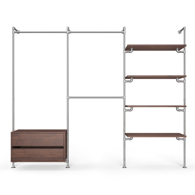 Original Walk-In 3 Reihen mit Kommode - (1 Stange + 1 Kommode / 2 Stangen /  4 Regale)