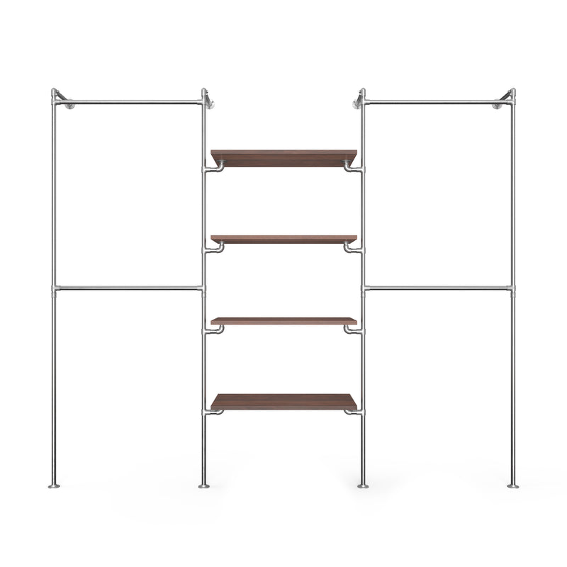 Original Walk-In 3 Reihen Kleiderstangensystem - (2 Stangen / 4 Regale / 2 Stangen)