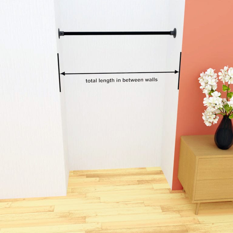 Schwarze RackBuddy Logan - Custom Kleiderstange zur Montage zwischen zwei Wänden für optimale Raumausnutzung